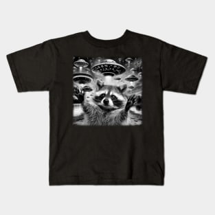 Raccoon Abduction Diaries Elevate Your Style with UFO Stories Kids T-Shirt